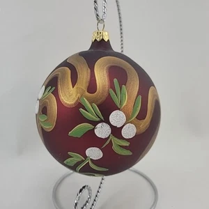 Christmas Ornament Painted Burgundy and Gold 4" - Picture 1 of 8