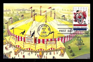 1309 5c Stamp (Post Card) (1966) CIRCUS -&- CLOWN LOU JACOBS FDC BY DEXTER PRESS - Picture 1 of 1