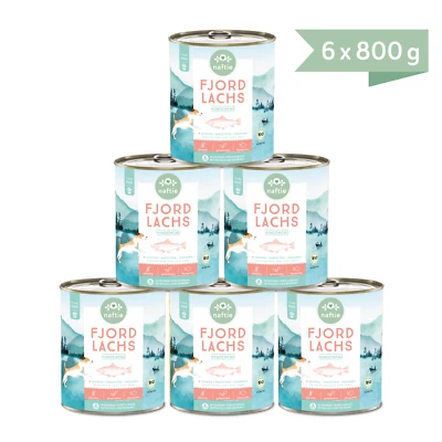 naftie Bio  Fjord Lachs Hundefutter Nassfutter Menü, purinarm, 6x800g Sparpaket - Bild 1 von 4