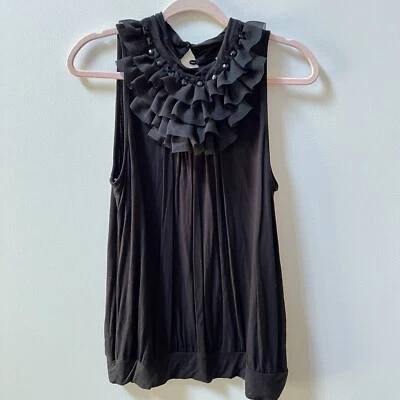 Blusa sin mangas John Paul Richard negra con volantes cuello alto con cuentas para mujer PL grande  Foto 1 de 4