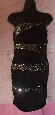 $99 SPEECHLESS STRAPLESS SEQUIN STRIPE BODY DRESS MEDIUM DRAPE top RUCH ZIP BACK - Image 1 of 4