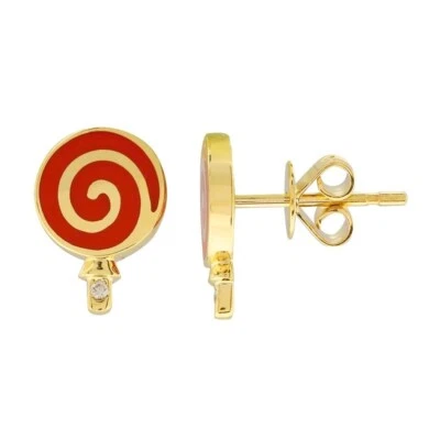 Red Enamel Swirl Lollipop Diamond Stud Earrings 14K Yellow Gold .02 CTW - Image 1 of 4