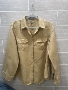 Lauren Ralph Lauren Womens 1X Roll Tab Sleeve Tan Linen Safari Hiking Camp Shirt - Picture 1 of 8