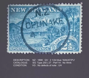 New Zealand : 1898 : QV : 2 1/2d blue "WAKATIPU" : SG Type 250 | 27 - Picture 1 of 2