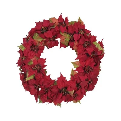 Kurt Adler Unlit Christmas Wreath, Poinsettia, 24in - Image 1 of 4