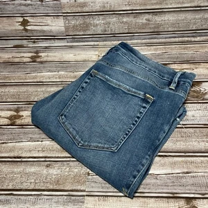 GOOD AMERICAN Good Legs Crop Jeans Distressed Blue Wash Women's Size 15 33 - Picture 1 of 8