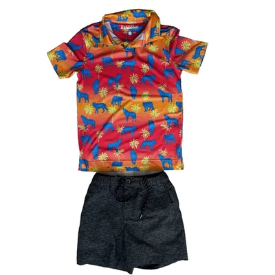 Chubbies Boys Howler Moon Performance Polo + Short SET Size XS 6/7 Neon Orange - Image 1 of 4