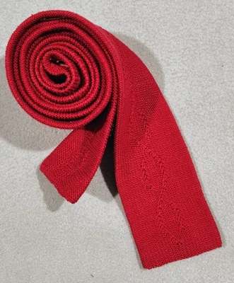 Corbata de Colección Perry Ellis Punta Cuadrada Algodón Para Hombre Tejida Ajustada Roja Hecha en Italia Foto 1 de 4