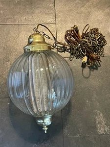 Vintage Clear Globe Hanging Swag Lamp Light Chain with Gold Diffuser 60s 70s - Picture 1 of 5