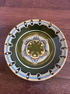 Vintage Bulgarian Redware Pottery Green Black Blue Tan 7" Plate Bowl Wall Decor - Picture 1 of 7