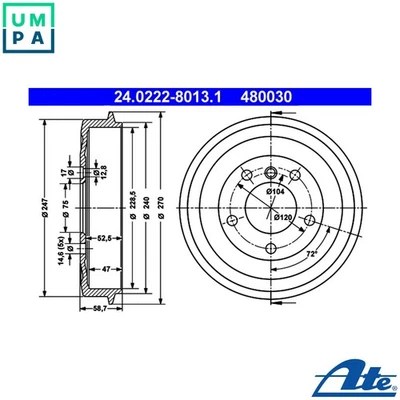 2x BRAKE DRUM 24.0222-8013.1 FOR BMW M41D17 1.7L M43B18 M40B18 1.8L M43B16 1.6L - Image 1 of 4
