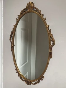 Gold Frame Oval Mirror, Italian Metal Rococo Wall Mirror, Baroque Vintage Decor - Picture 1 of 14