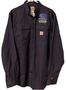 Carhartt FR Shirt Mens Medium Tall Blue Long Sleeve Button Down Pockets LOGO - Picture 1 of 18