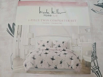 NIP Nicole Miller Twin Comforter Sham 2 pc Set Eiffel Tower Ballerina Dance Pink - Image 1 of 4