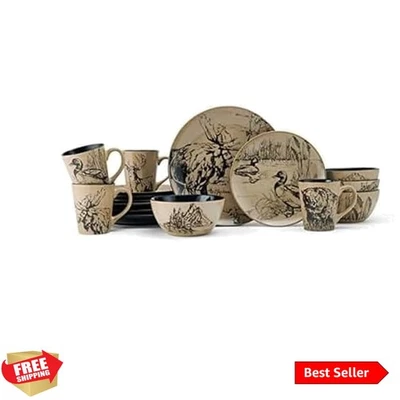 Juego de vajilla Animal Print 16 piezas, servicio para 4, negro y beige Foto 1 de 4