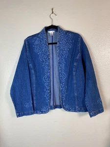 Chaqueta de mezclilla floral bordada Bestow para mujer talla mediana pequeña boho cottage - Imagen 1 de 14