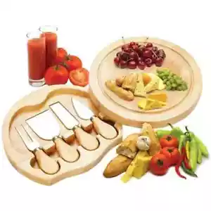 Cheese Board, Serving Tray Set With 4 cheese Knives, Wooden Serving cheese board - Picture 1 of 7