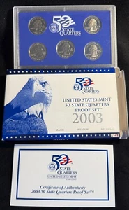 2003-S State Quarter Proof Set 5 Coins Illinois Alabama Maine Missouri AR 2798 - Picture 1 of 3