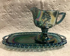 Retro Indiana-Colony ‘73-6 Harvest-Carnival-Blue Cream + Server-Plate - Picture 1 of 12