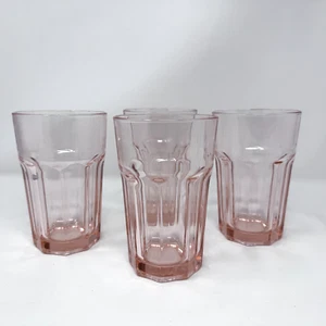 Set of 4 IKEA Pink 5 1/4" Drinking Glasses Tumblers 9 Sided Made in Italy - Picture 1 of 20