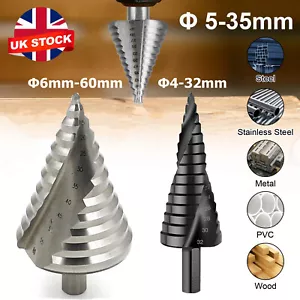 HSS 6-60MM Spiral Step Cone Drill Bit Metal Hole Cutter Titanium Nitride Coat UK - Picture 1 of 45