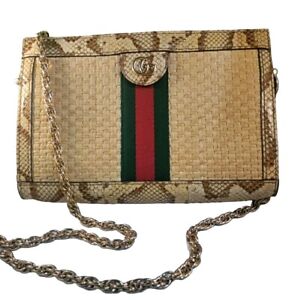 👜👛Rare GUCCI Ophidia Crossbody Bag Chain Shoulder Purse Snake Leather Raffia 