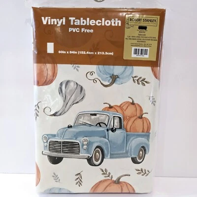 Fall Harvest Tablecloth Rectangular 60 " x 84" Blue Truck Vinyl Robert Stanley - Image 1 of 4