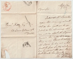 1828 DUBLIN HANDSTRUCK 1d LOCAL PENNY POST LETTER 6 O'CLOCK TIME MARK TO T KELLY - Picture 1 of 2