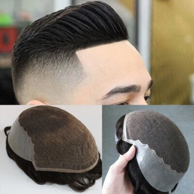 Male Hair Prosthesis Lace Front & Pu Back Natural Hairline Toupee Men Wig Units - Image 1 of 4