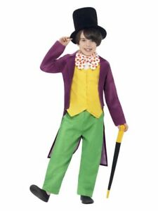 Roald Dahl Willy Wonka Costume, Green & Yellow, with Top, Trousers, Bow Tie,