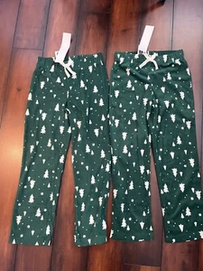2 Pairs Old Navy Sz 8 Medium Printed Fleece Pajama Pants Green Trees Girls - Picture 1 of 6