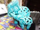 Two Elephant Potpouri holder, mama and baby, crackle glaze, turquoise color