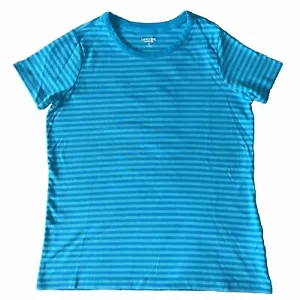 LANDS’ END Shaped Fit Adult M 10-12 T-Shirt Crew Neck Blue Striped 100% Cotton - Picture 1 of 10