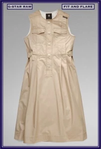G-Star Raw Sleeveless Dress - Fit and Flare VTG Scout Design Westpoint Khaki MED - Picture 1 of 7