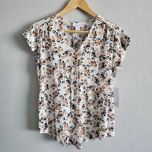 Blusa donna Liz Claiborne bianca multicolore floreale cappuccio manica bottoni taglia XS NUOVA CON ETICHETTE - Foto 1 di 6