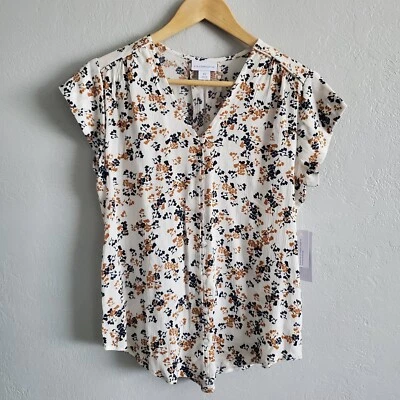 Liz Claiborne Womens White Multicolor Floral Cap Sleeve Button Blouse Sz XS NWT - Image 1 of 4