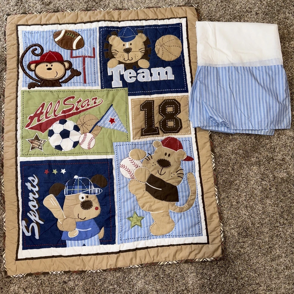 Conjunto de colcha Just Born All Star Sports filhote berço babado poeira pendurado na parede - Imagem 1 de 4