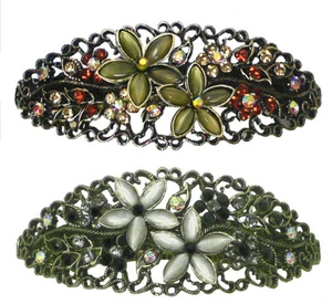 Set of 2 Large Oval Barrettes for Women Thick Hair Gold Antique Trim NM86010-1-2 - Picture 1 of 22