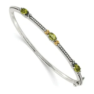 14k/Silver Two-Tone Sterling Silver 14ky Peridot Bangle Bracelet 3mm - Picture 1 of 2