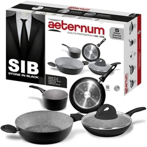 Kit 5 Pz. Batteria Pentole Acciaio Inox + Coperchio SIB Stone in Black Aeternum - Foto 1 di 5