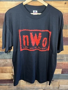 Vintage 90s NWO RED Logo New World Order WCW Wrestling Black T-Shirt XL Alstyle - Picture 1 of 6