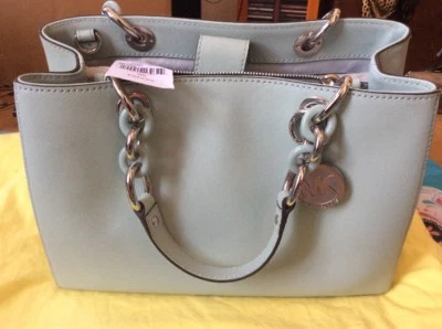 Michael Kors Cynthia Medium Satchel Mint Green Safiano Leather - Image 1 of 4
