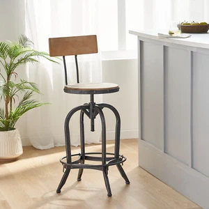 1 Set Outdoor Bar Stool Armless Bar Height Patio Chairs Wood Back Metal Frame - Picture 1 of 13