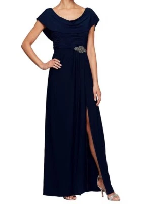 ALEX EVENINGS Cowl Neck Beaded Waist Dress GOWN SIZE NAVY NEW $199 - Image 1 of 3