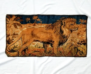 Vintage Wandteppich gemarkt in Italien 1950er König des Dschungels Löwe Dekor 38" x 20" - Bild 1 von 5