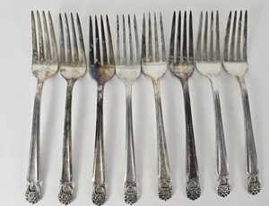 Juego de 8 tenedores de cena Roger Bros 1847 Eternally Yours plato de plata de 7" deslustrado - Imagen 1 de 9