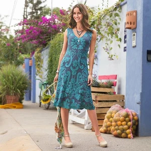 Sundance Cameo Applique Lace Overlay Midi Dress - Teal/Gray M - Picture 1 of 8