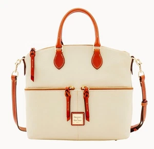Dooney & Bourke Dillen Double Pocket White Pebbled Leather Satchel Hobo Bag - Picture 1 of 13