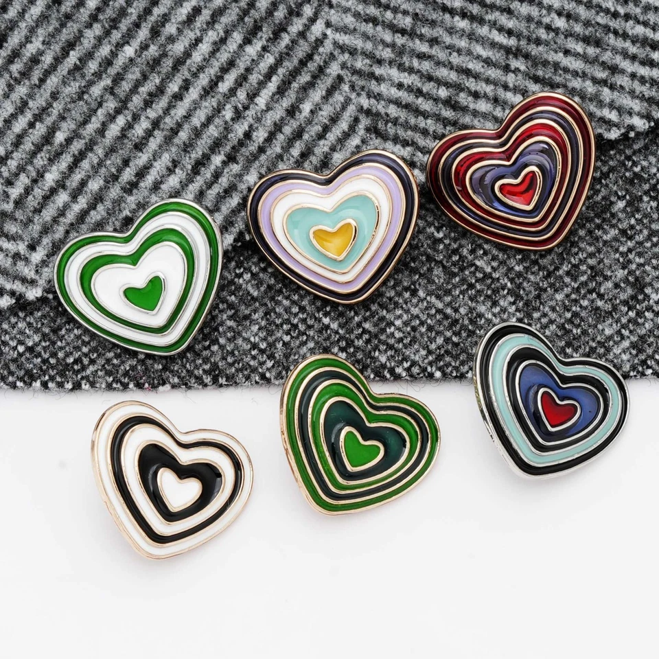 5pcs Layered Heart Buttons Enamel for Clothing DIY Sewing Scrapbooking 18/23mm - Image 1 of 4