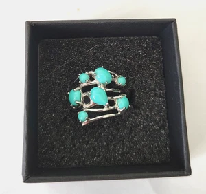 Anillo Turquesa Vintage Talla 7 Racimo Multitono Grueso Banda Plata de Ley - Imagen 1 de 6